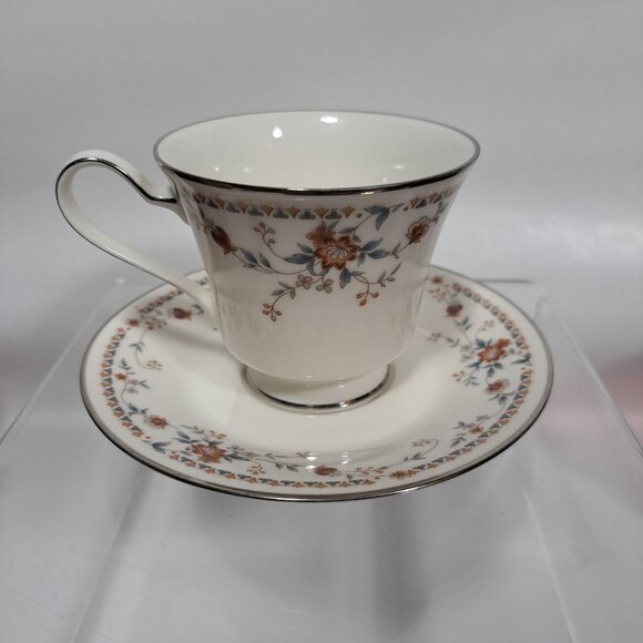 Adagio by Noritake Ivory 7237 Footed Cup Saucer Accented Formal Floral Vintage - Picture 16 of 17